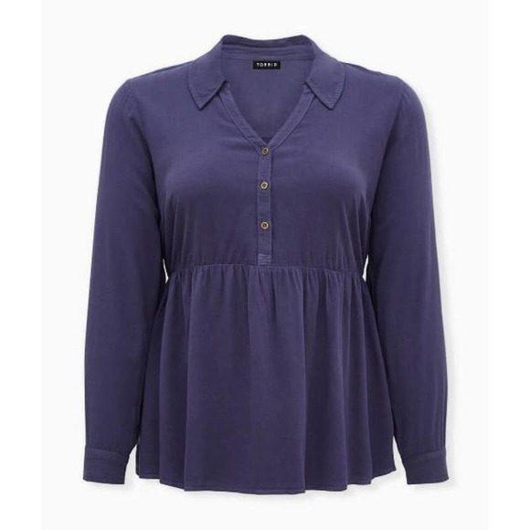 torrid Tops - 1X Babydoll TOP Swing High Low Tunic Blue Purple Blue Haze Torrid Blouse NEW